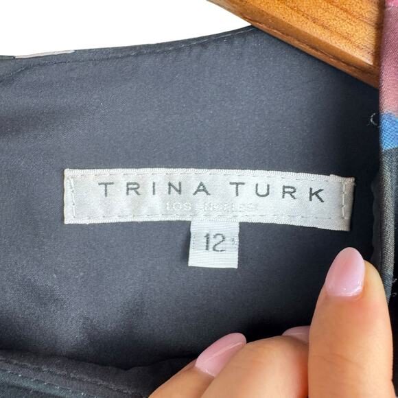 Trina Turk Panache 2 Faye Black Floral Flounce Bell Sleeve Cocktail Shift Dress - Picture 12 of 13